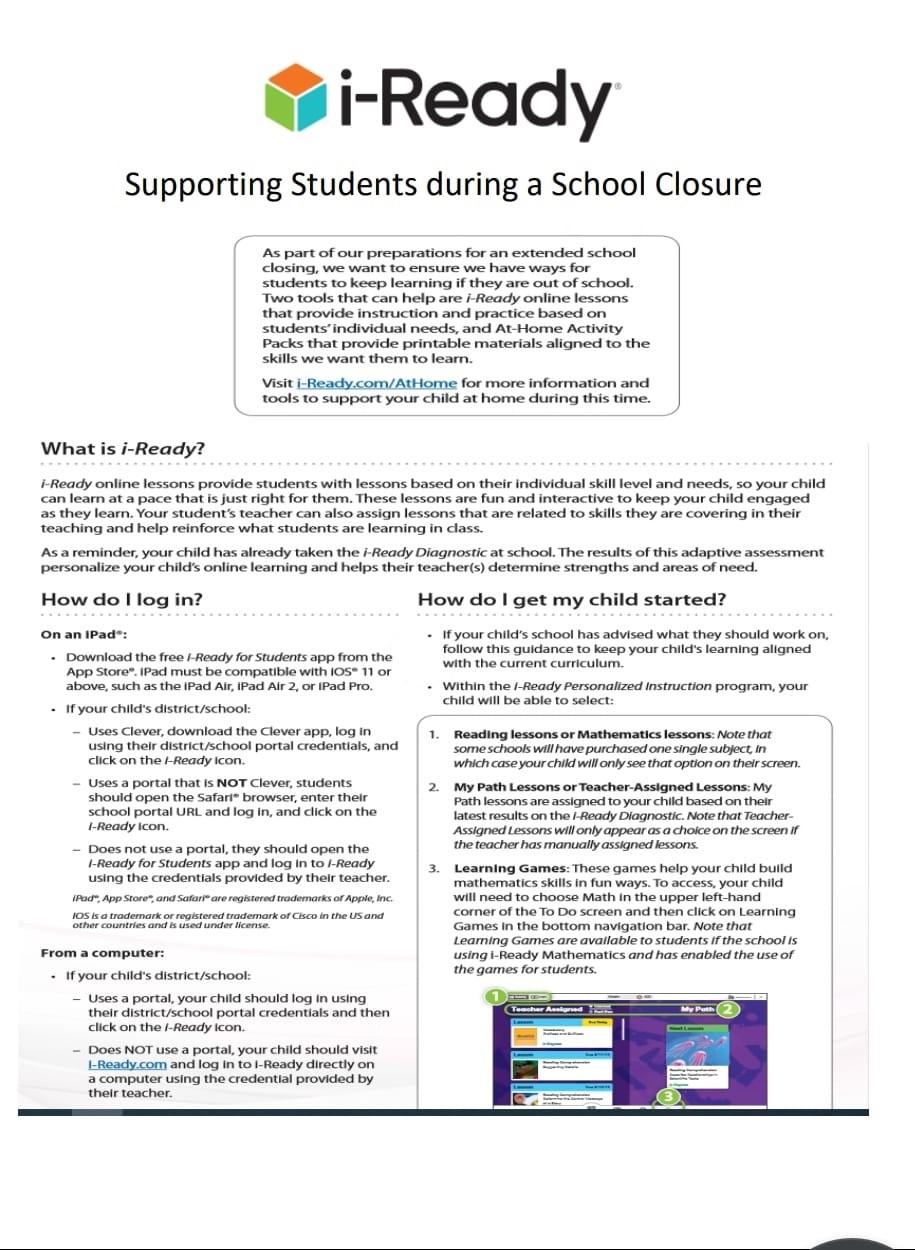 i-Ready School Closure Info